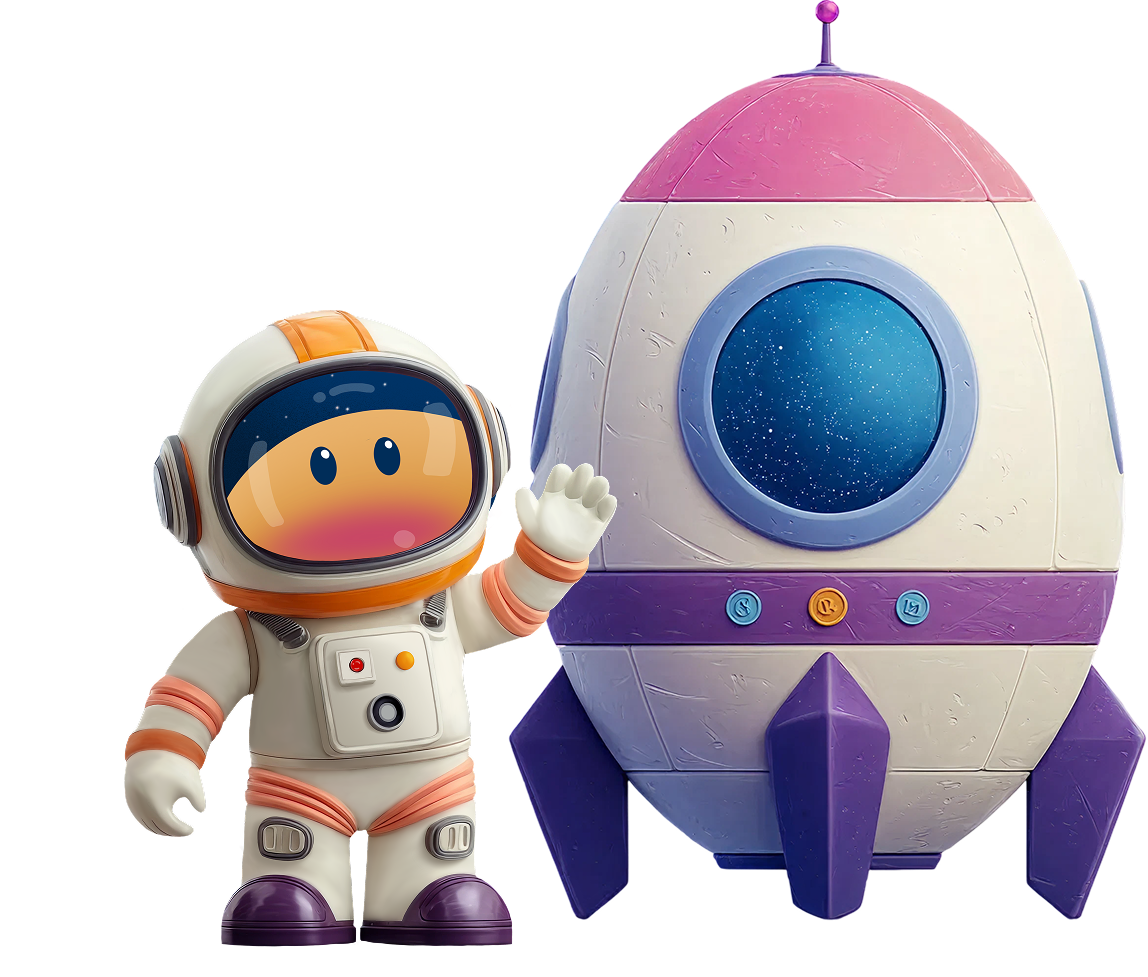 Zeno astronaut and rocket ready for launch